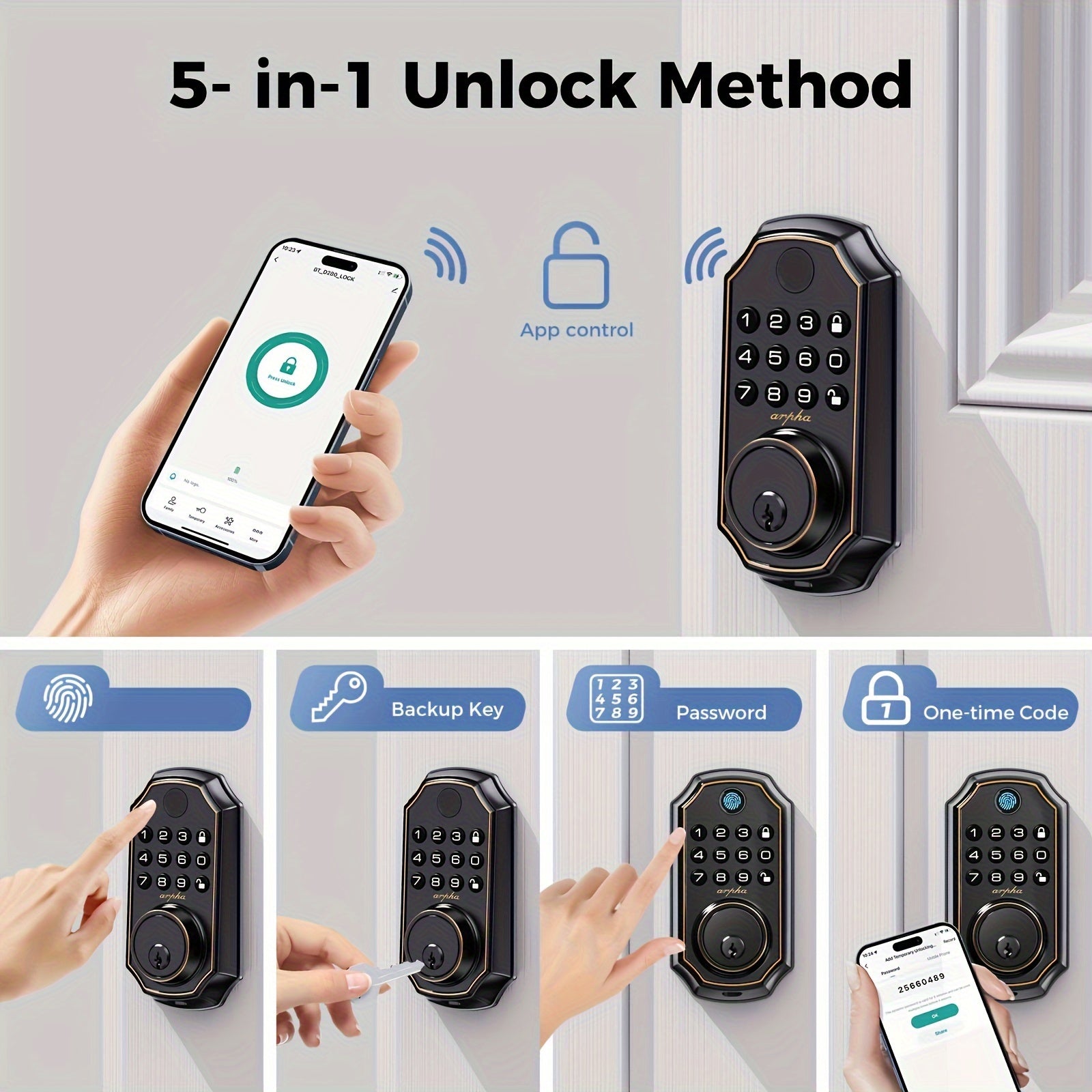 keyless smart door lock fingerprint handle   door
