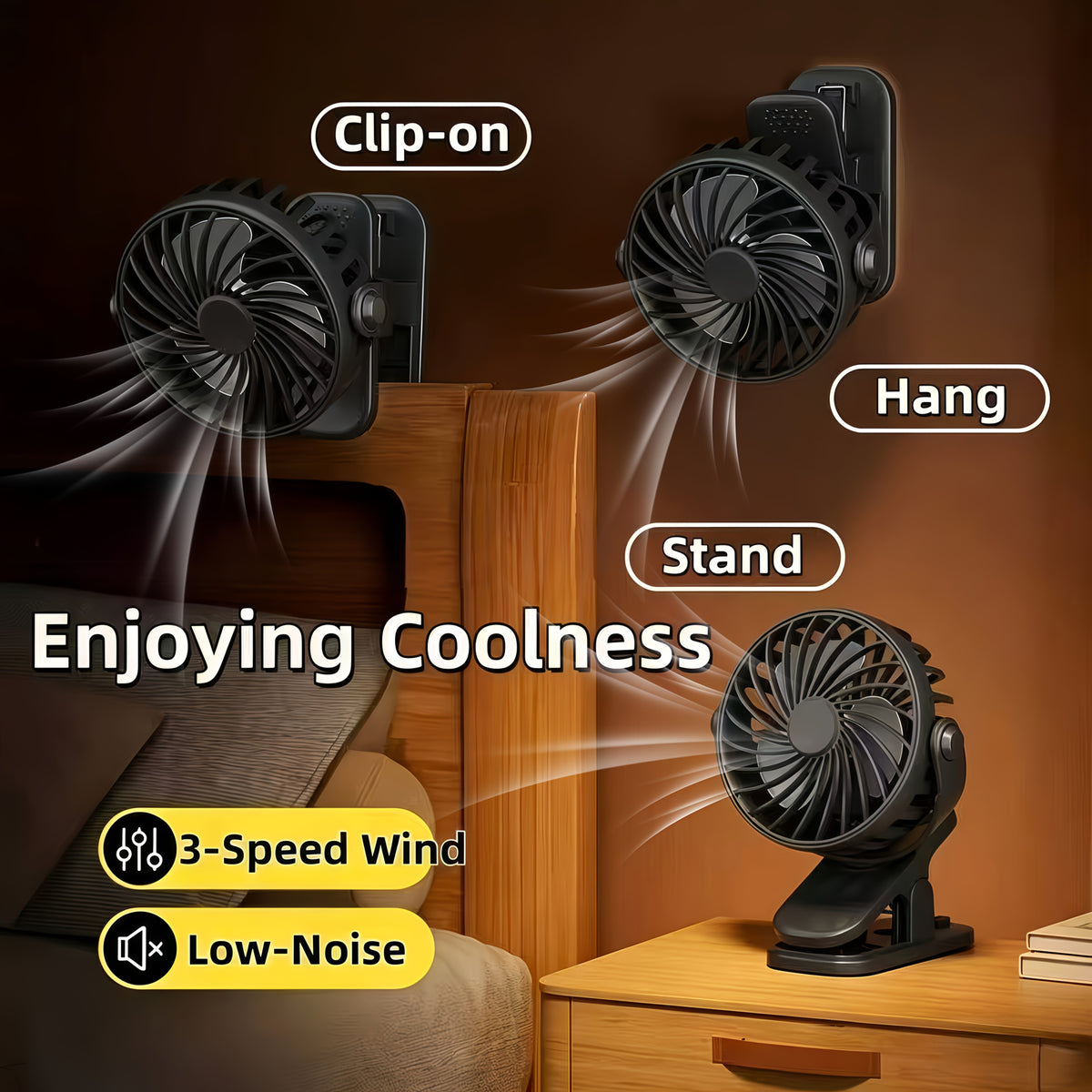 portable clip fan rechargeable usb desk fan type c charging