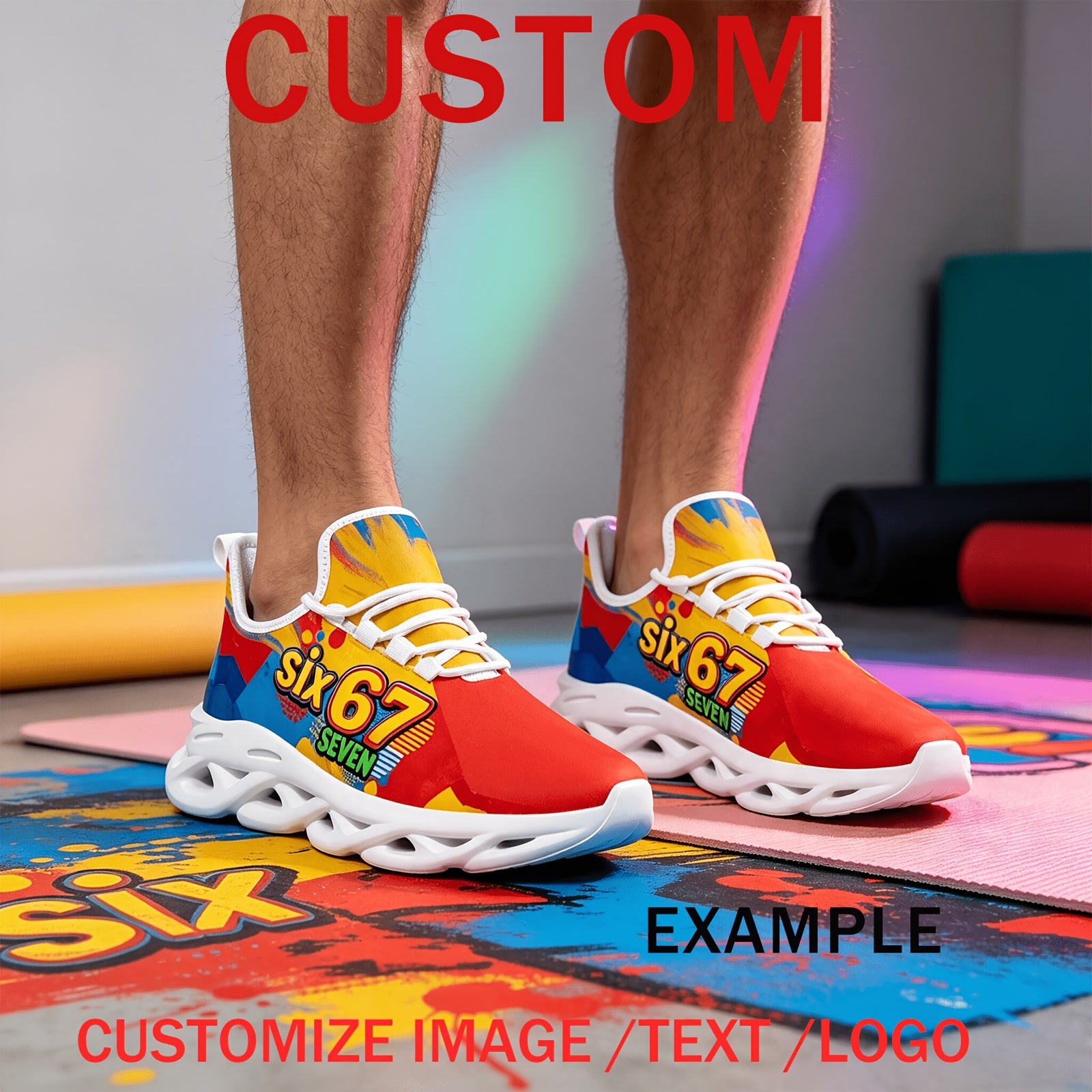 mens white plus size custom logo text image sneakers