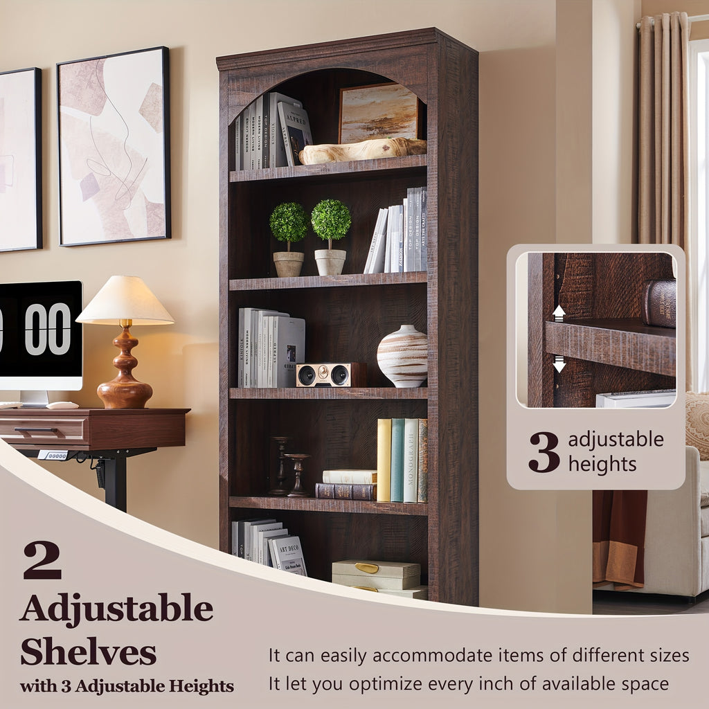 76 tall arched bookcase farmhouse 5 tiers large arched