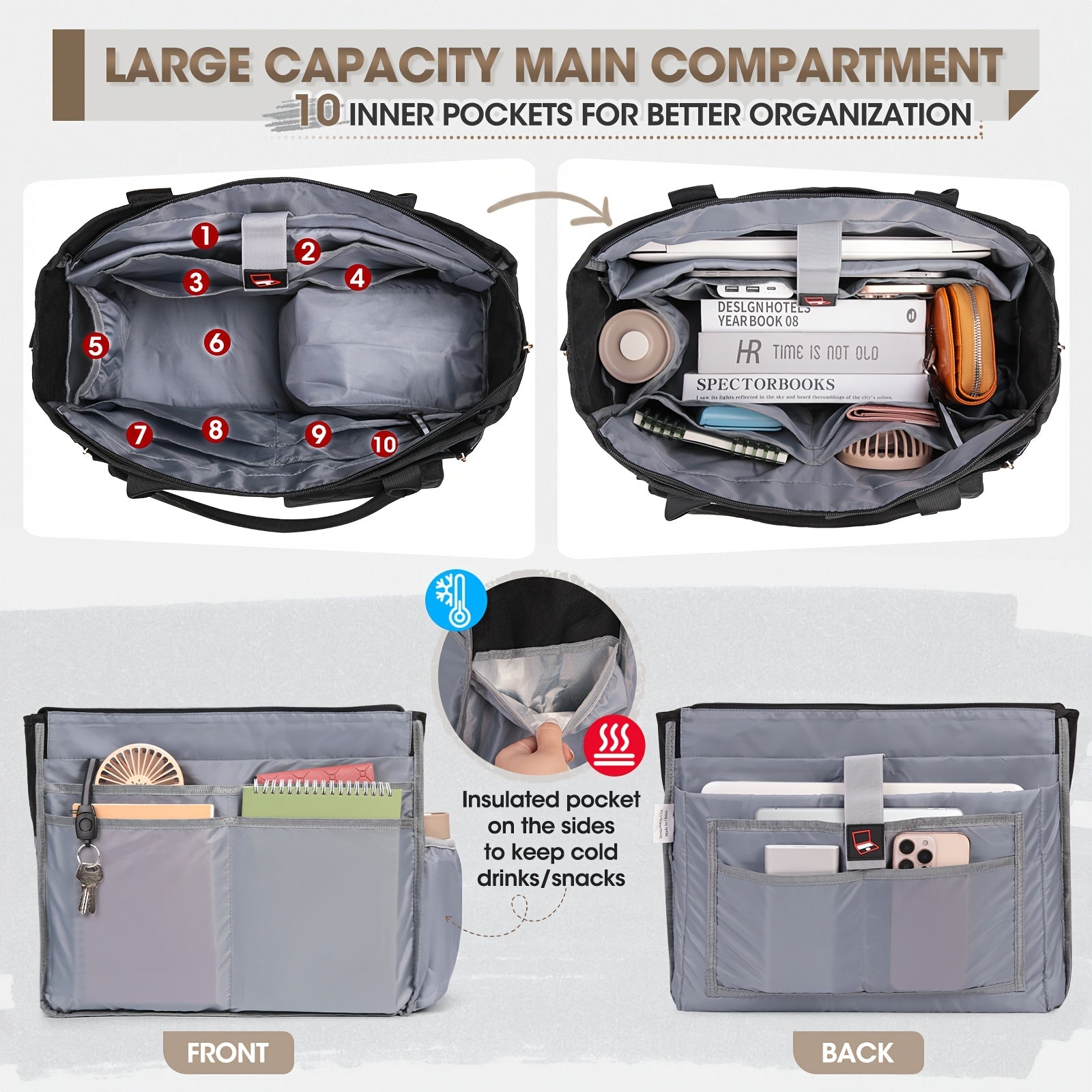 teacher tote bag insulated lunch compartment 15 6