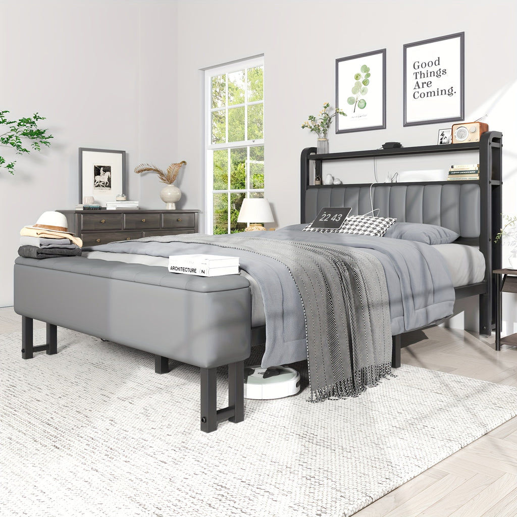 metal platform bed storage   upholstered headboard