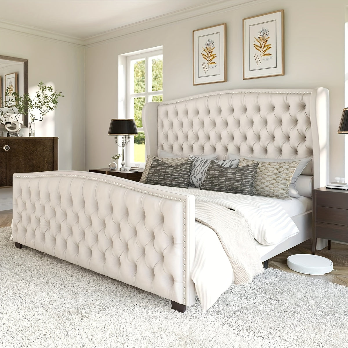platform bed frame velvet upholstered bed deep button tufted