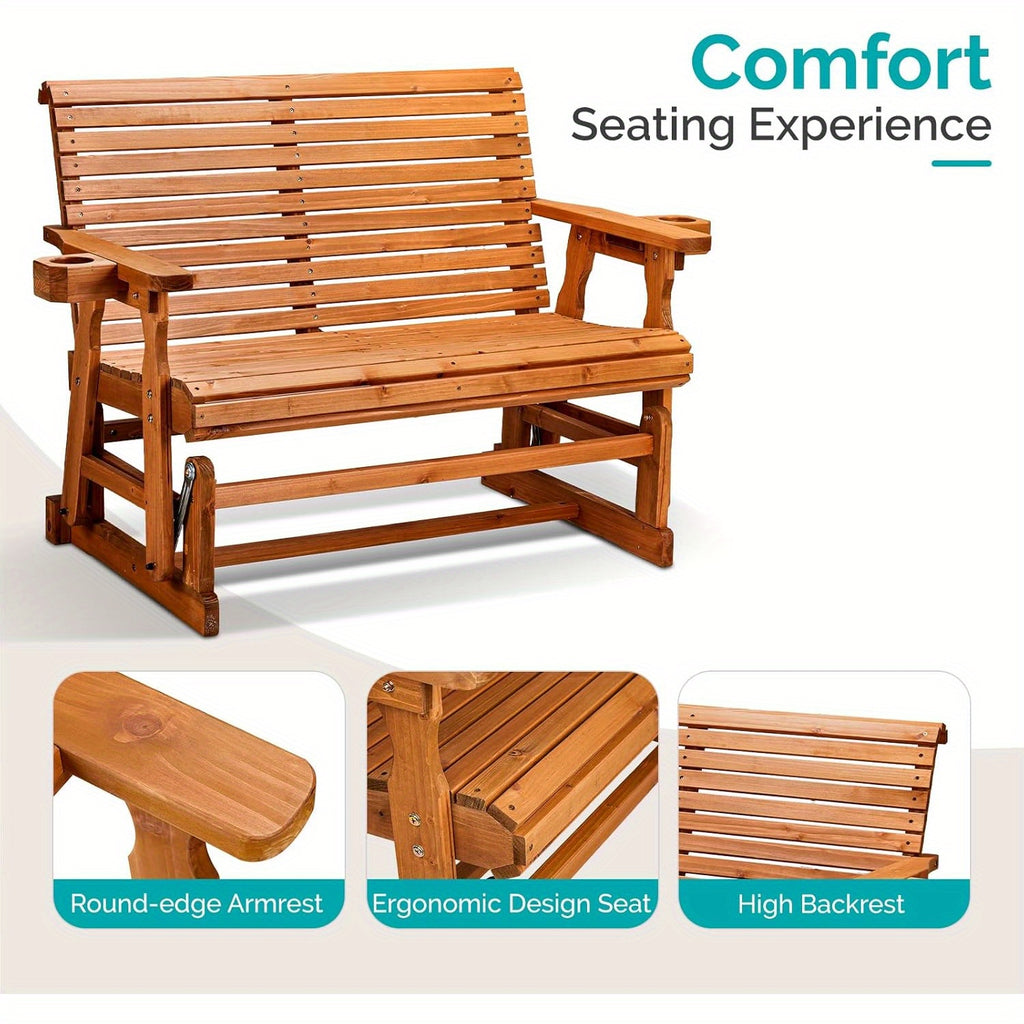 hd outdoor glider bench wood patio glider cup holders porch