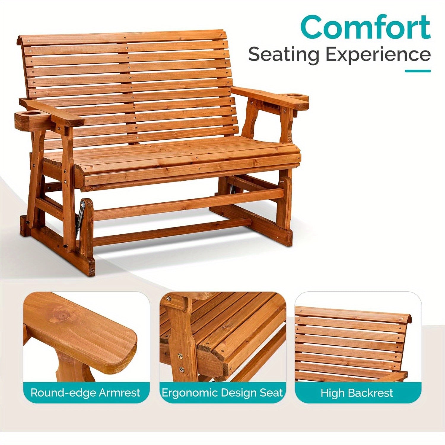 hd outdoor glider bench wood patio glider cup holders porch