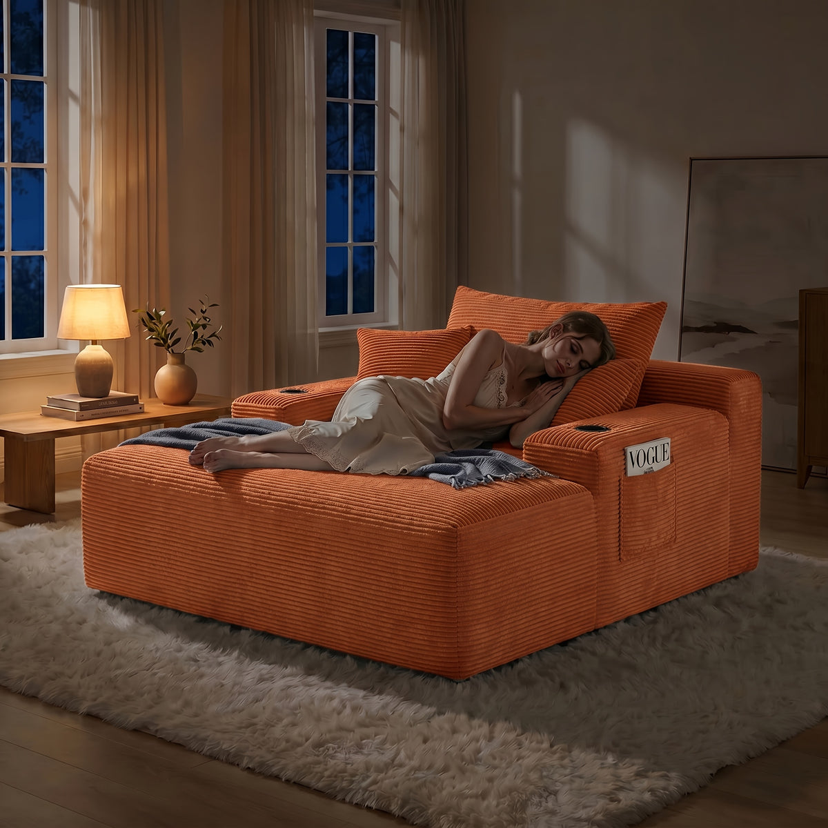 extra large boneless sofa chaise lounge cup holder side