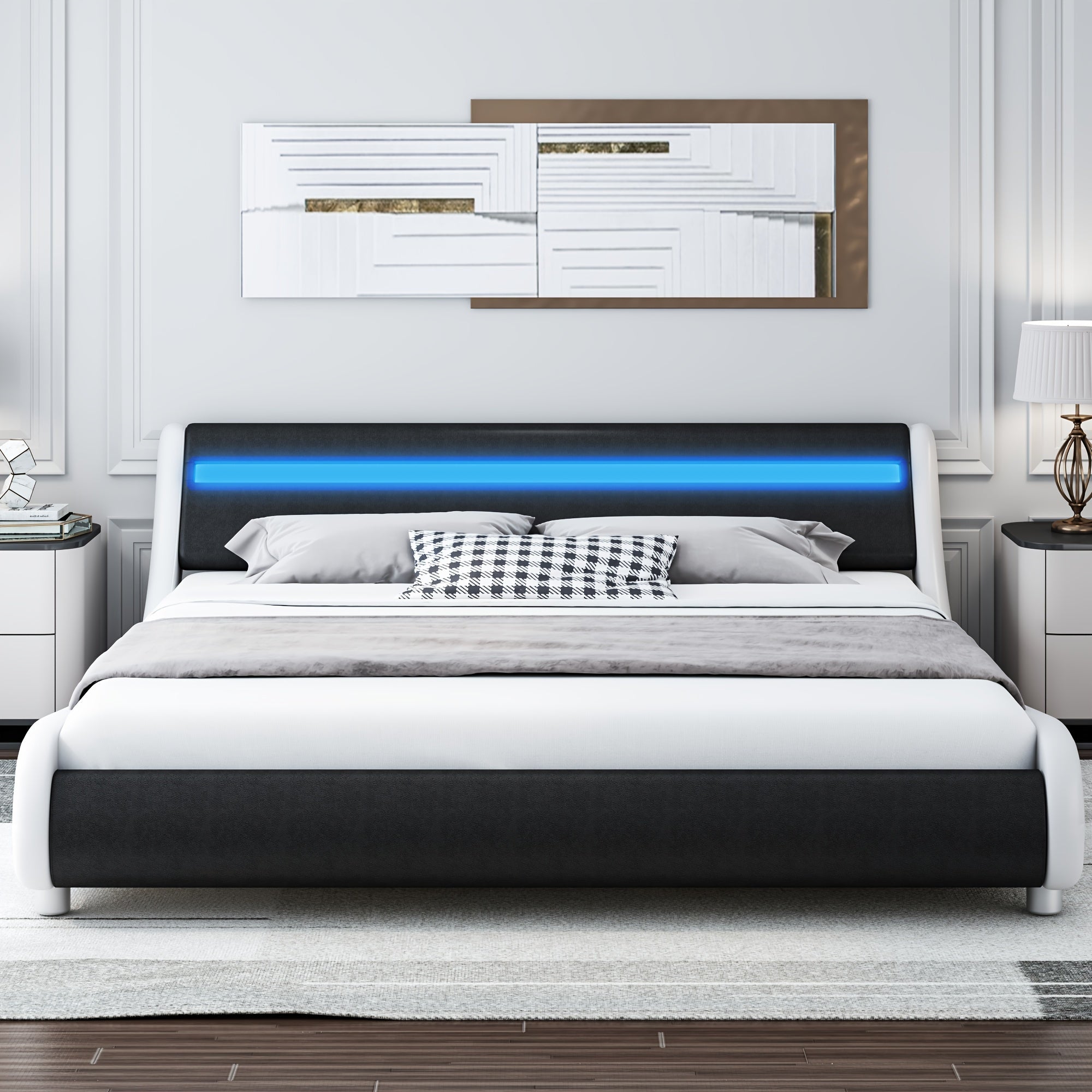 modern upholstered led bed frame adjustable headboard