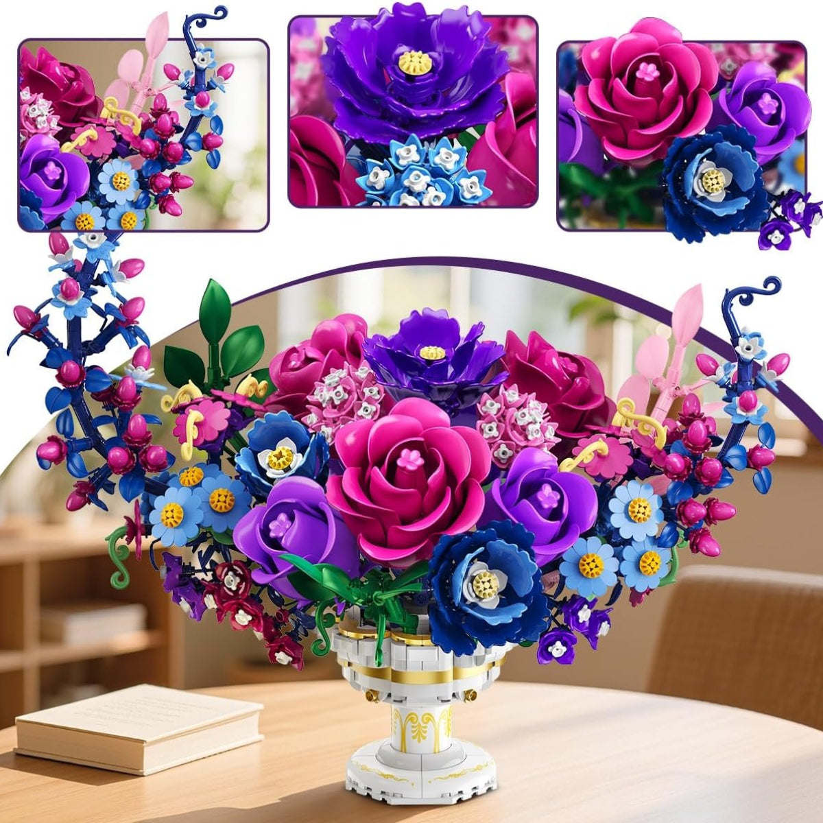 a building block toy set featuring moon shaped rose flowers