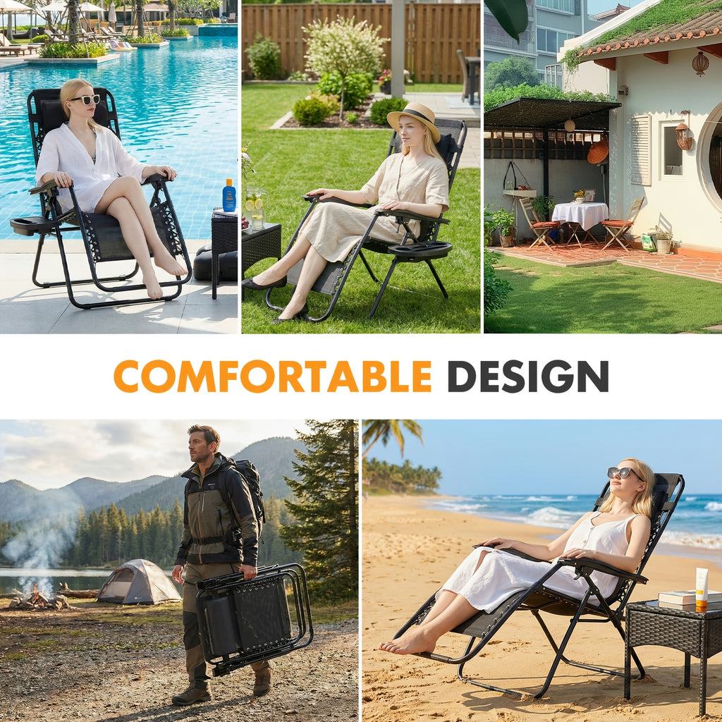 2pcs zero gravity patio recliner folding lounge adjustable