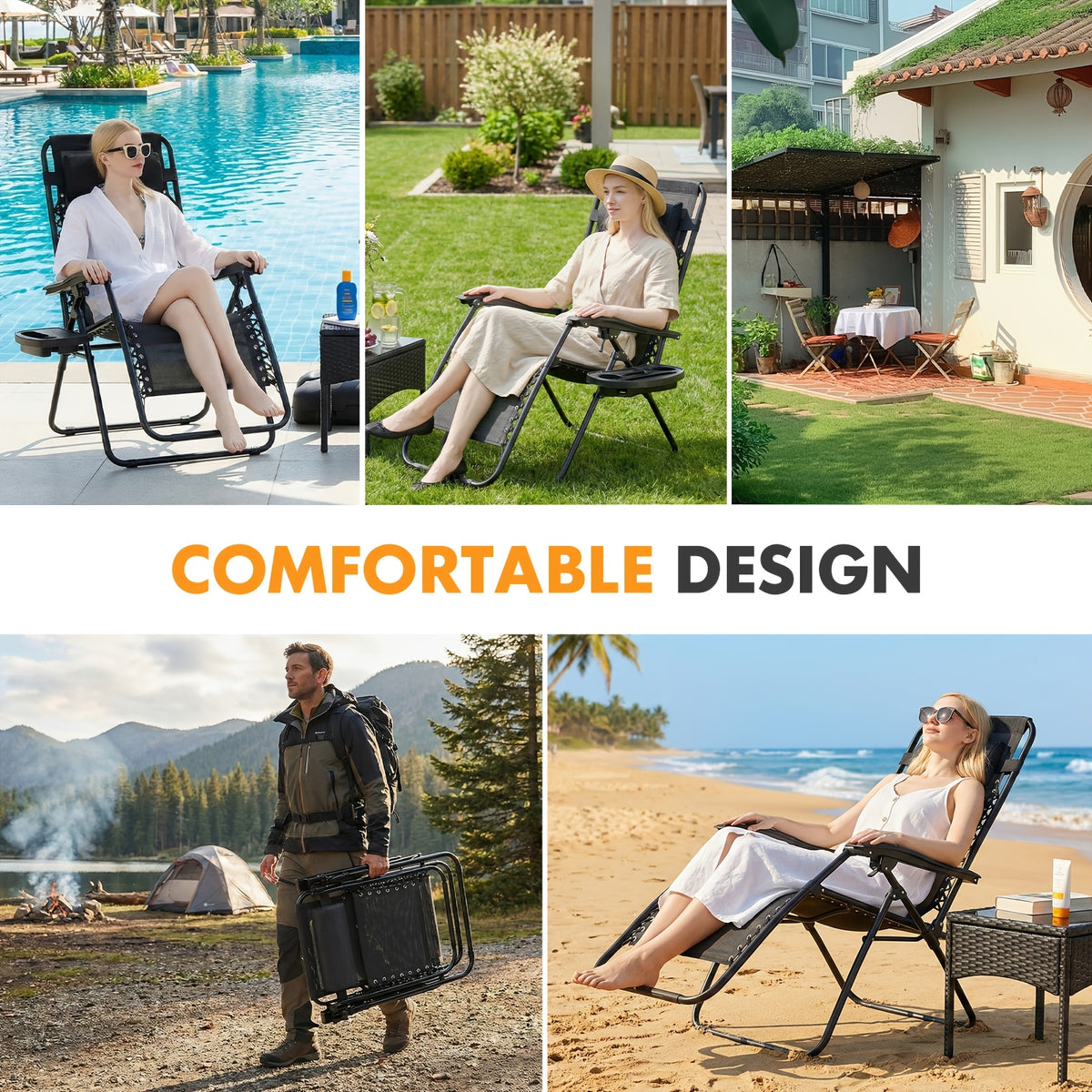 2pcs zero gravity patio recliner folding lounge adjustable