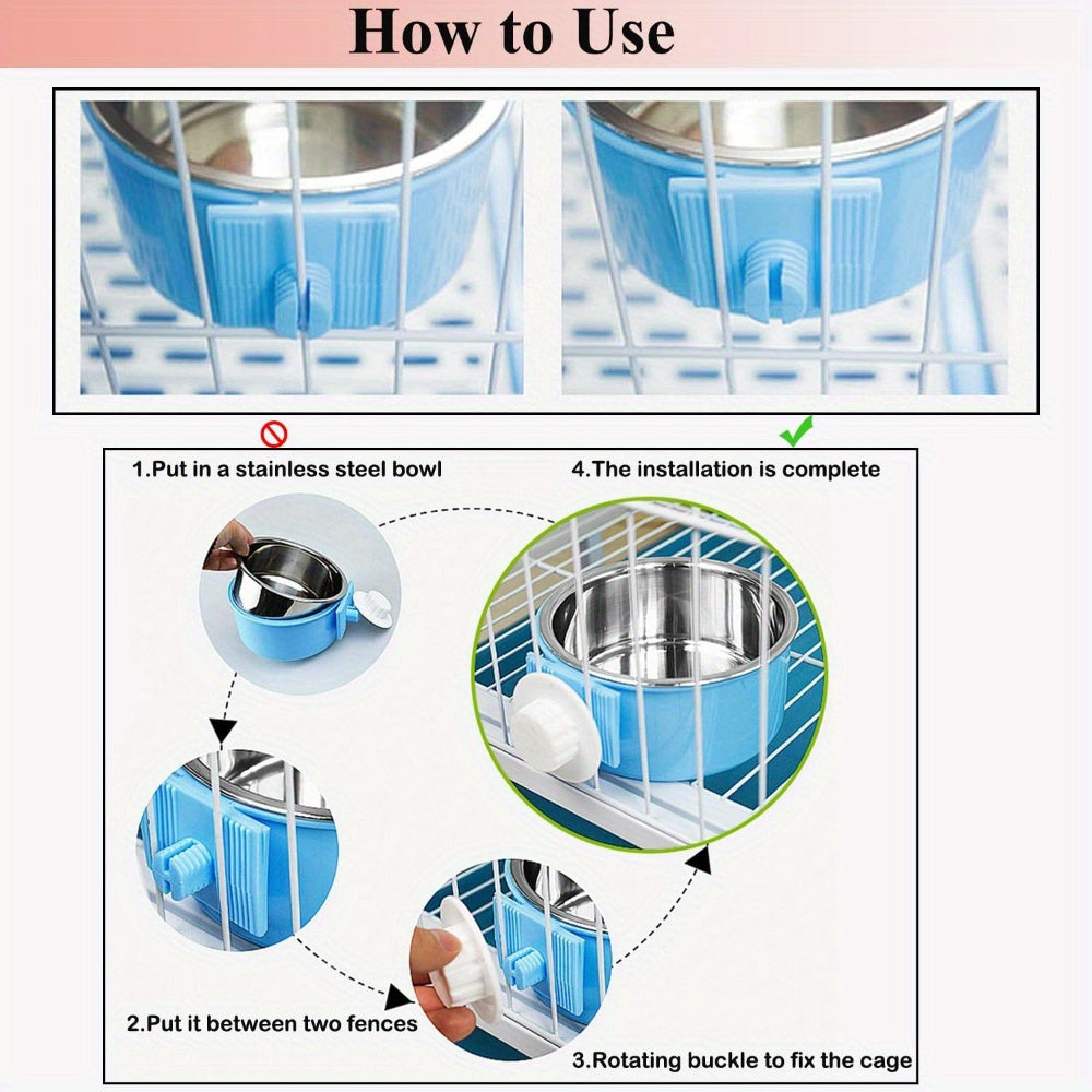 2pcs stainless steel hanging pet feeding bowl pet cage