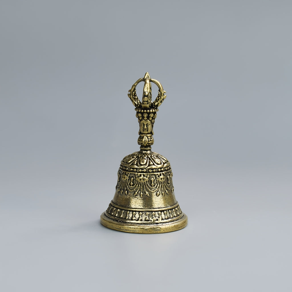one carved bronze bell hand held shaker clapping handle