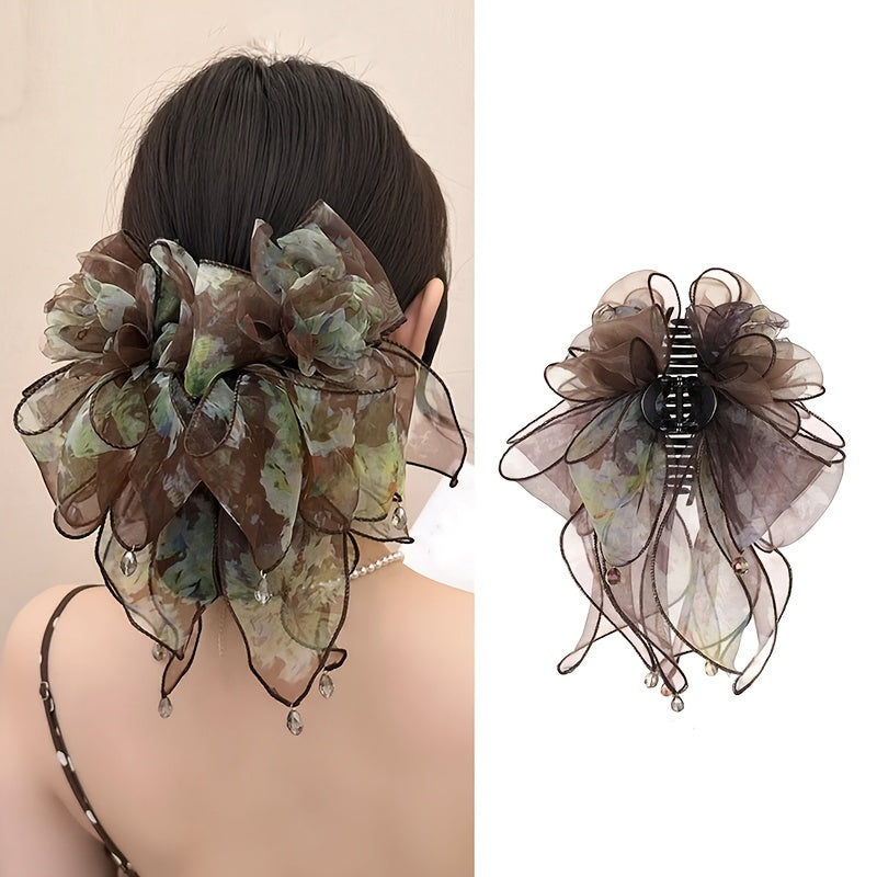 1pc womens fashion exaggerated vintage mesh sand bow claw