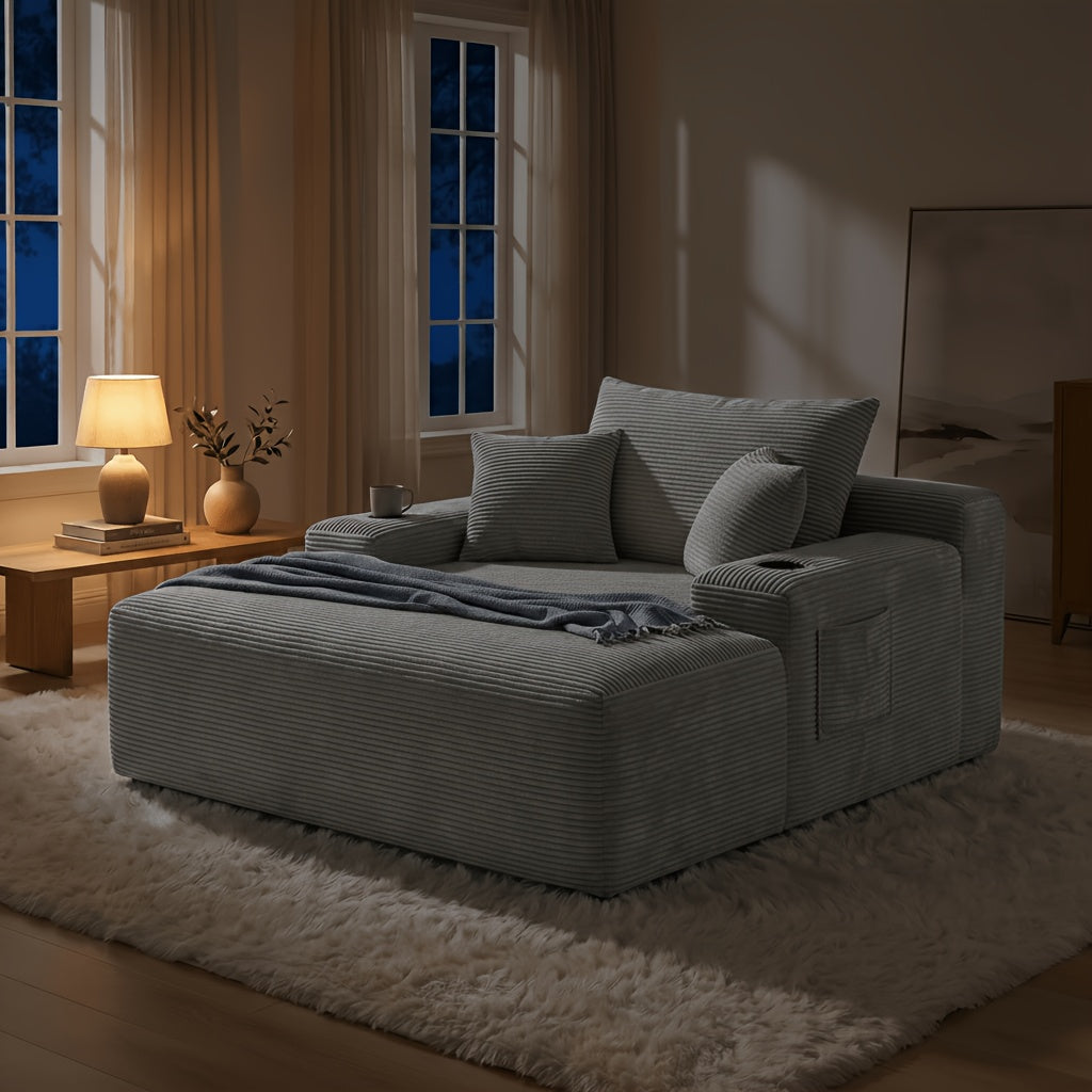 extra large boneless sofa chaise lounge cup holder side