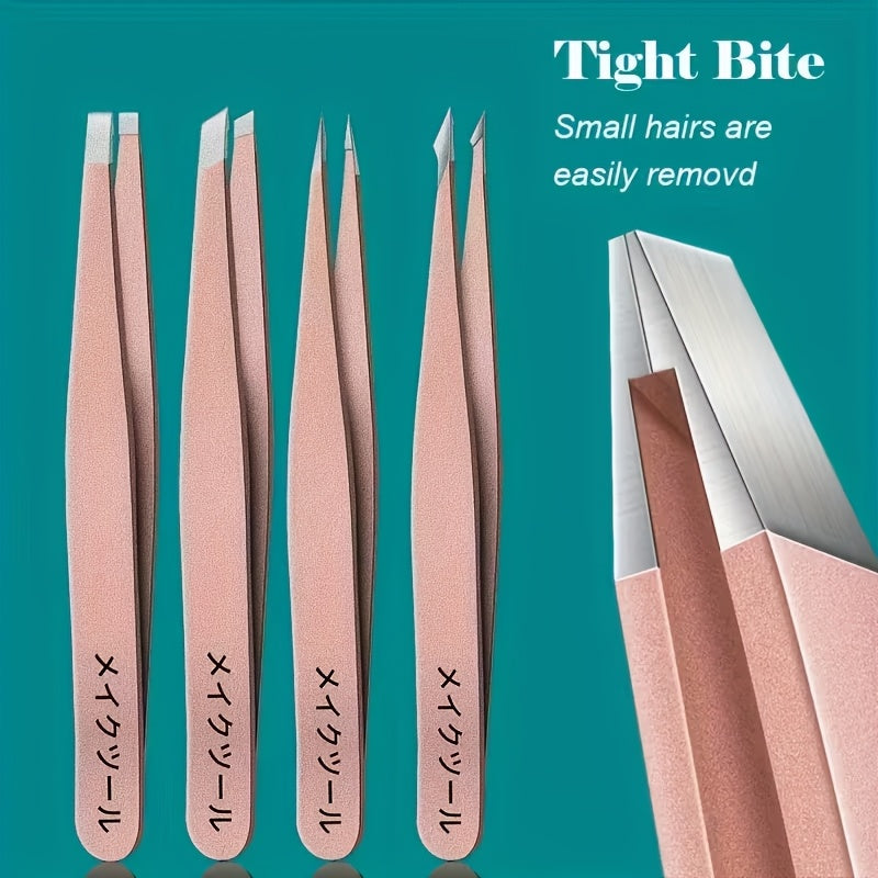 rose gold japanese stainless steel tweezers 4 piece set