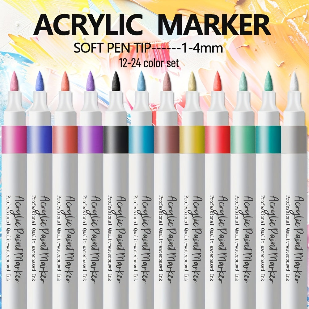 12 24 colors soft head different color acrylic marker pen