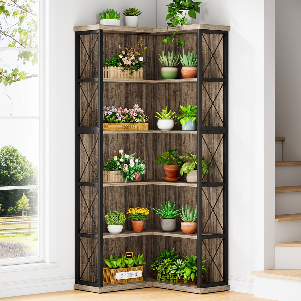 5 tier l shaped corner bookshelf   bookcase light