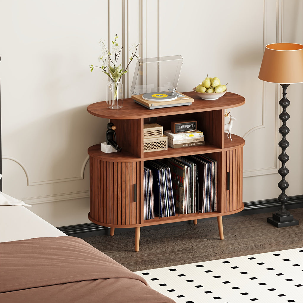 century modern record player stand storage vinyl record