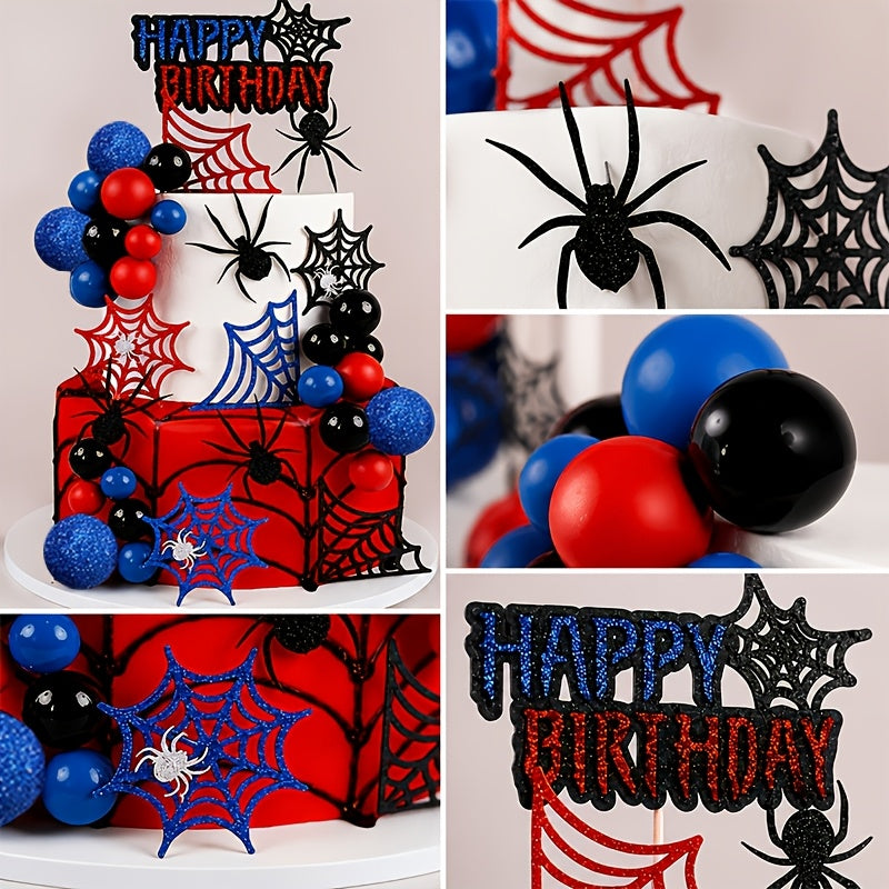 32pcs   web birthday ball cake decorations black red