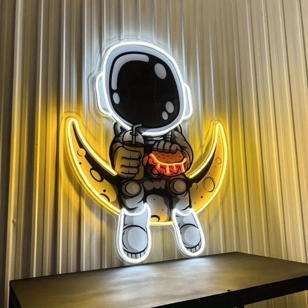 a neon astronaut sign an adjustable brightness art piece