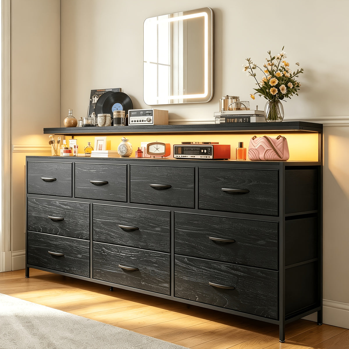 55 wide makeup vanity dresser led lights charging