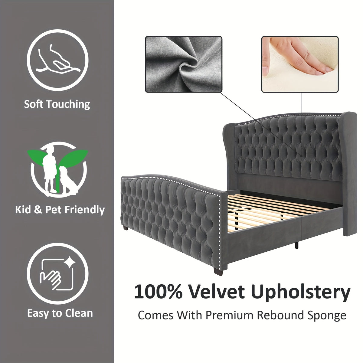 platform bed frame velvet upholstered bed deep button tufted
