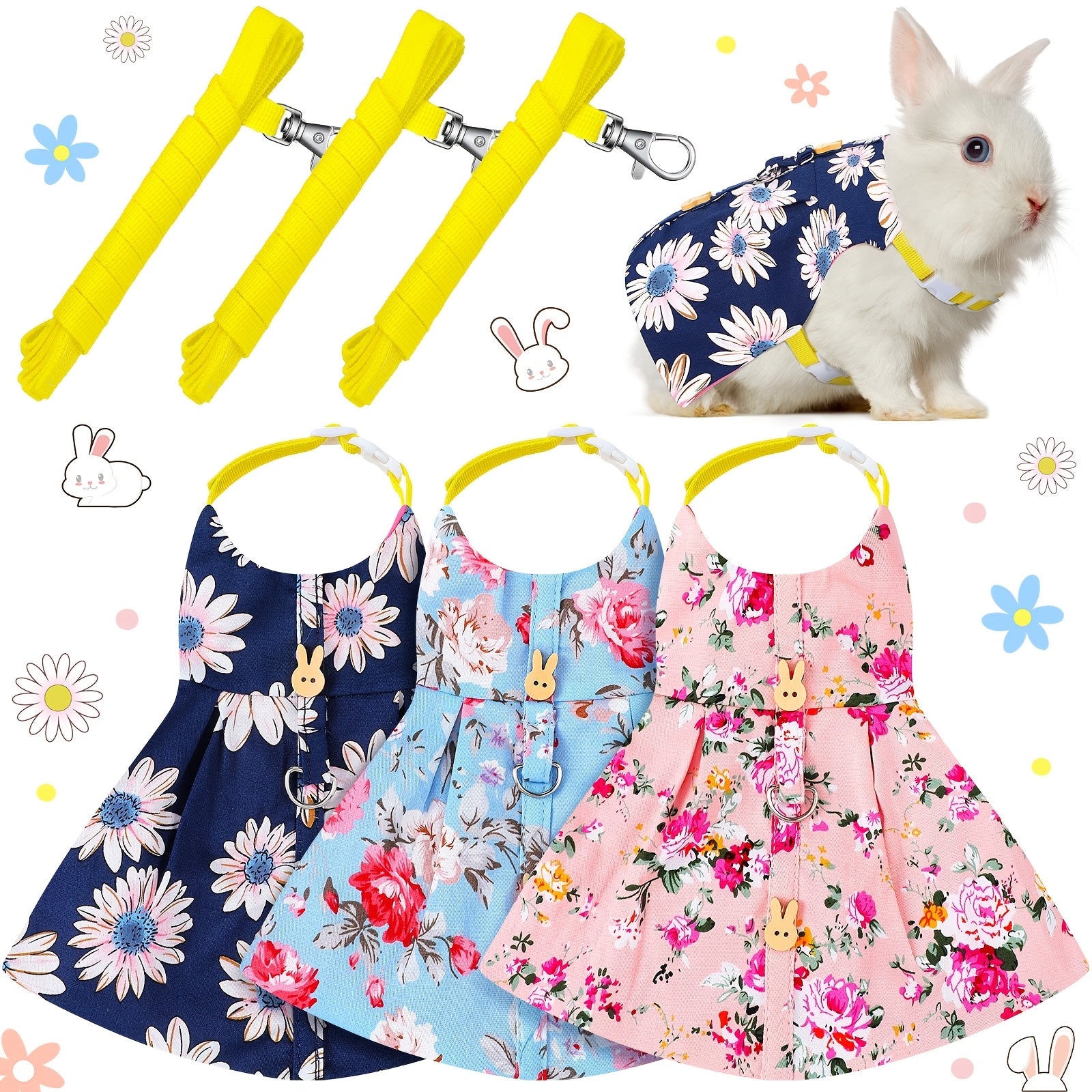 3pcs adorable rabbit harness leash set escape proof