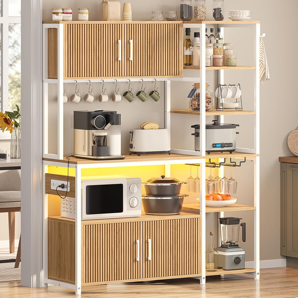 bakers rack led light 45 3 farmhouse coffee bar cabinet