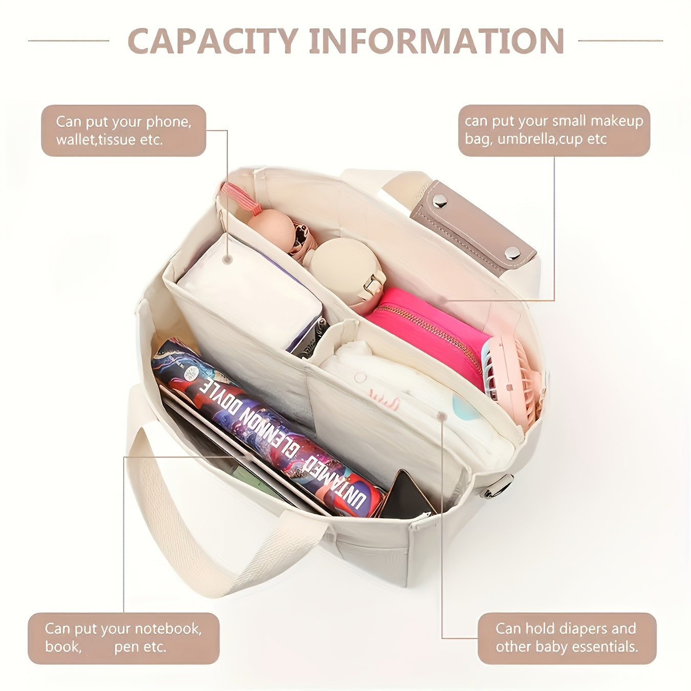 large capacity multi pocket shoulder bag compartments