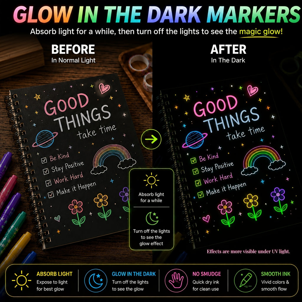 glow in dark highlighters 3 pack neon pattern markers