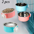 2pcs stainless steel hanging pet feeding bowl pet cage