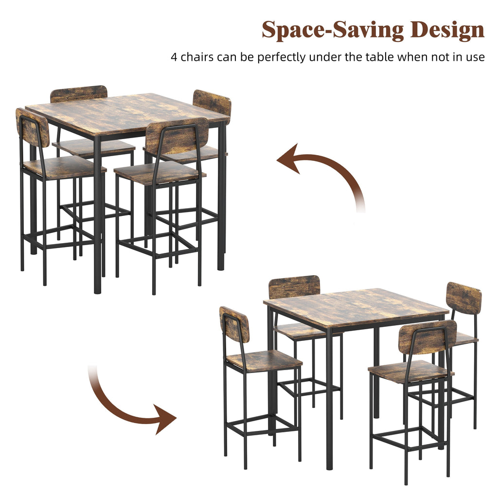 5pcs industrial dining table set 4 rectangular