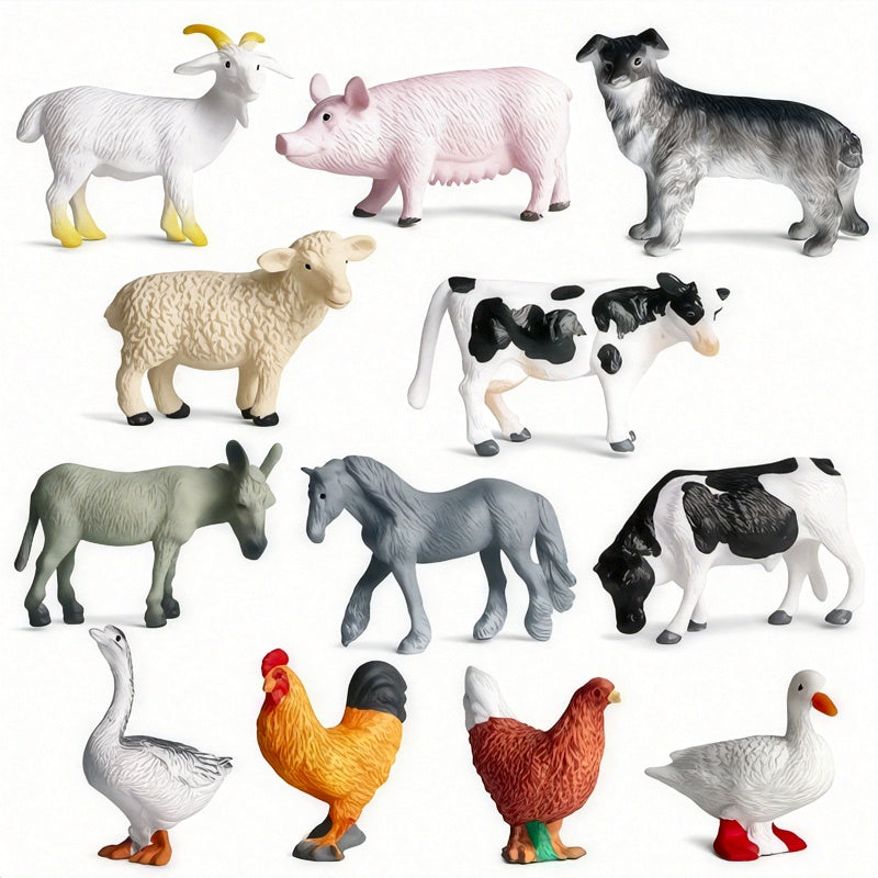 12pcs miniature farm animal simulation models including mini