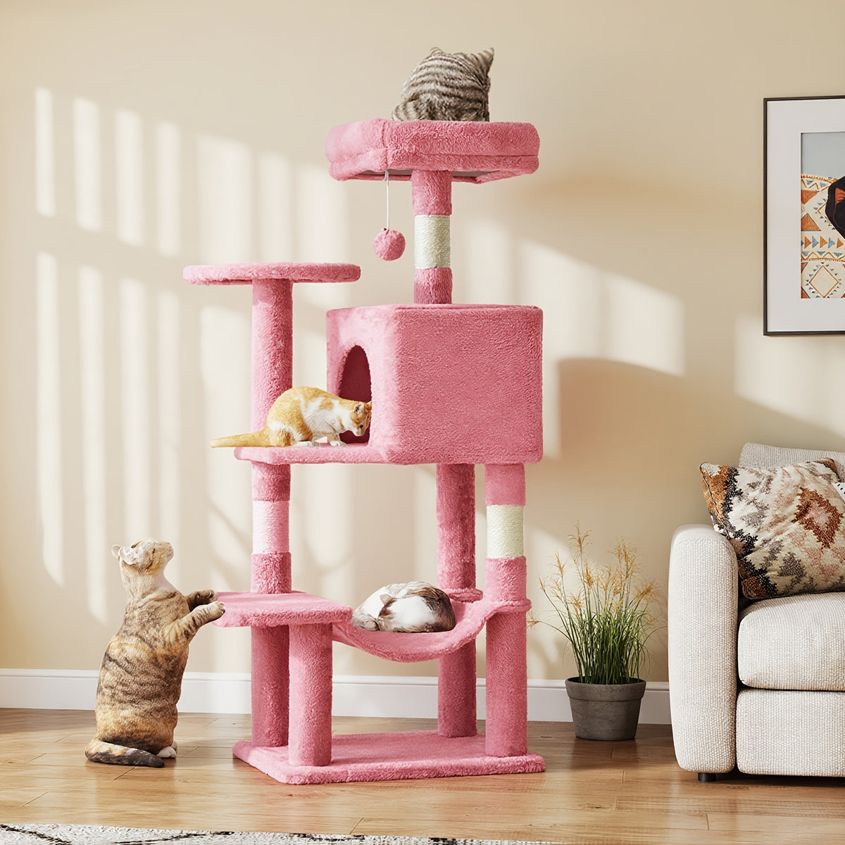 44 inch multi cat tree tower condo hammock natural sisal