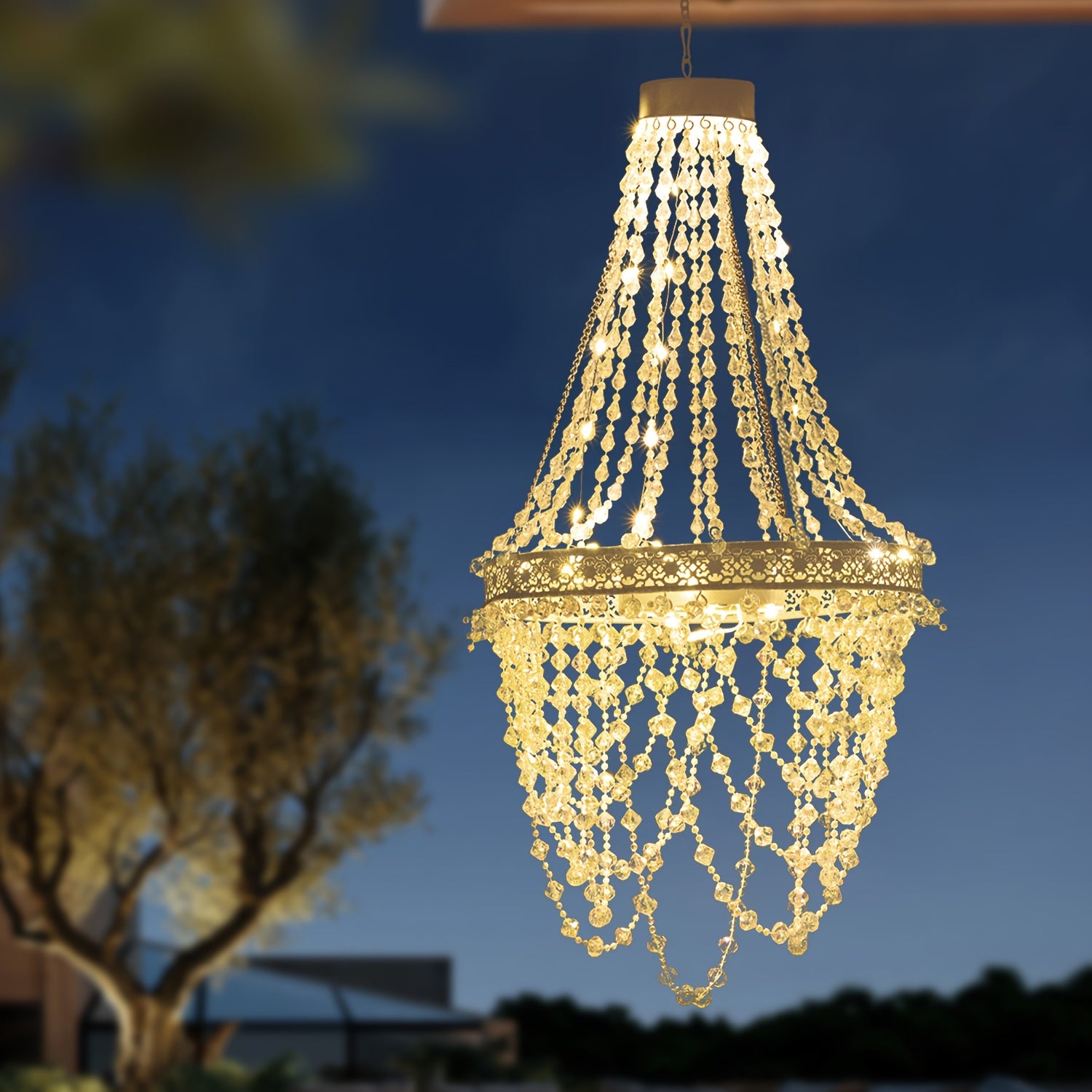 solar hanging crystal chandelier outdoor garden decorative