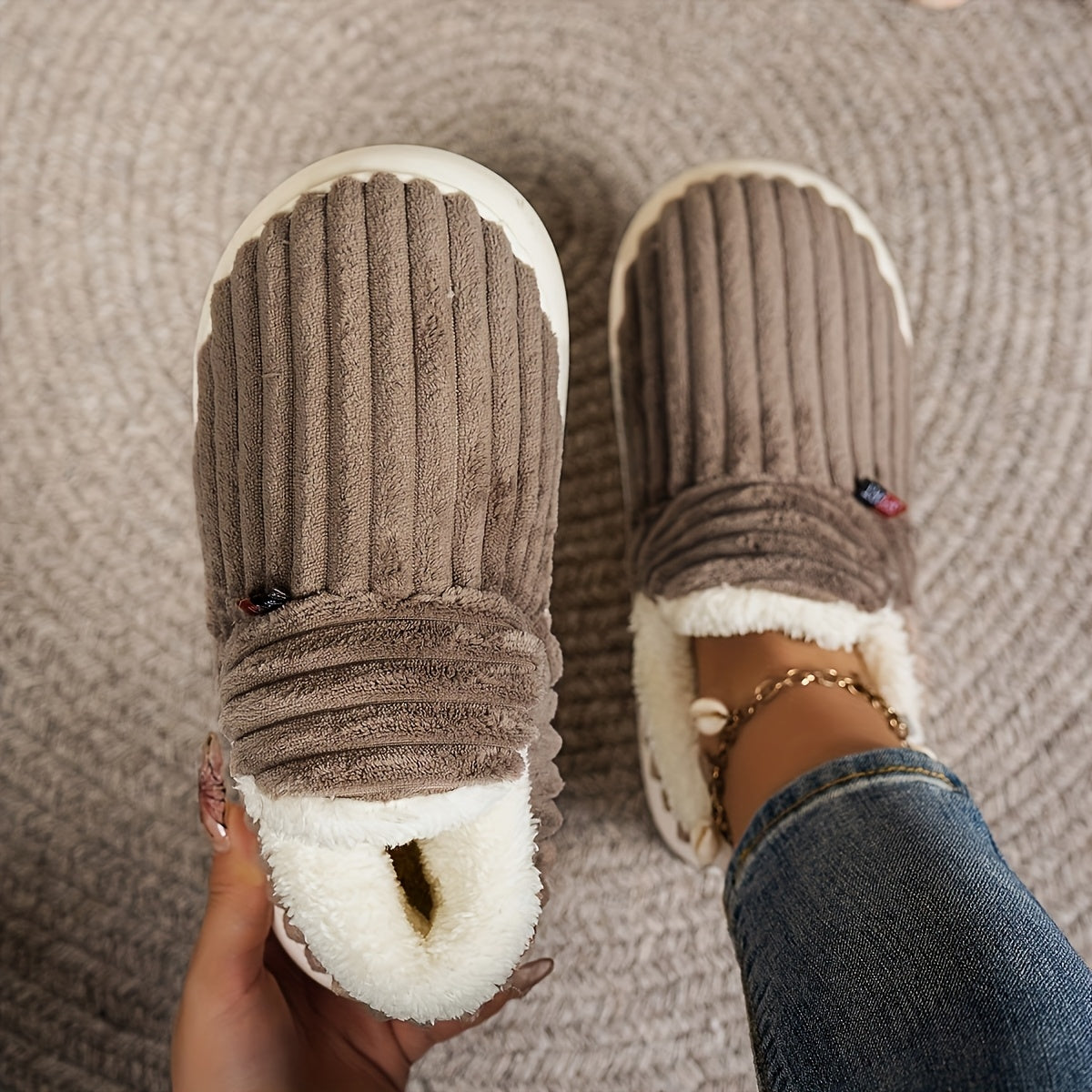 fashionable   warm fleece lined slippers casual