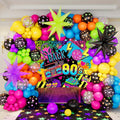 a set 104 balloons featuring an 80s theme showcasing vibrant