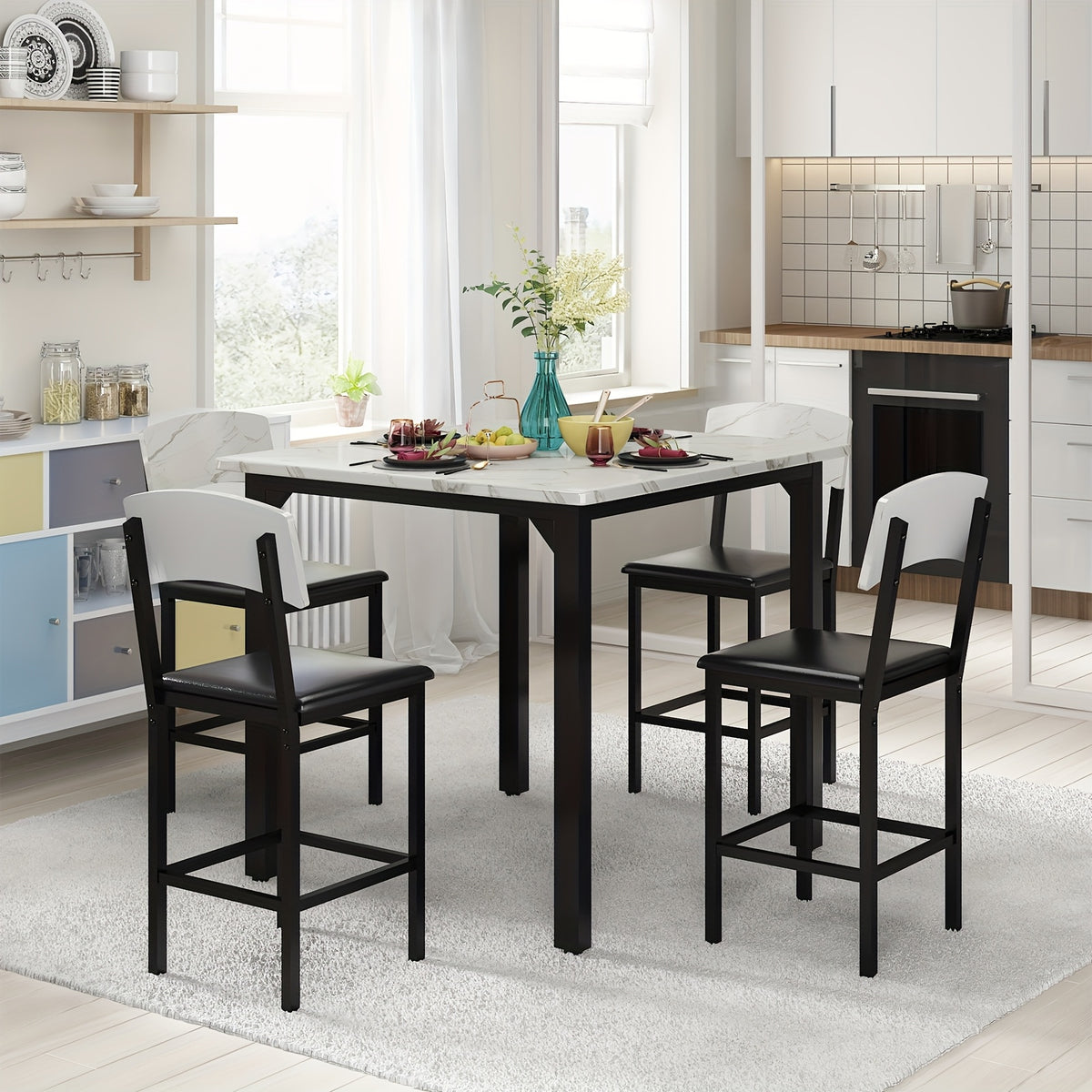 5pcs dining table chair set 1 counter height table 4