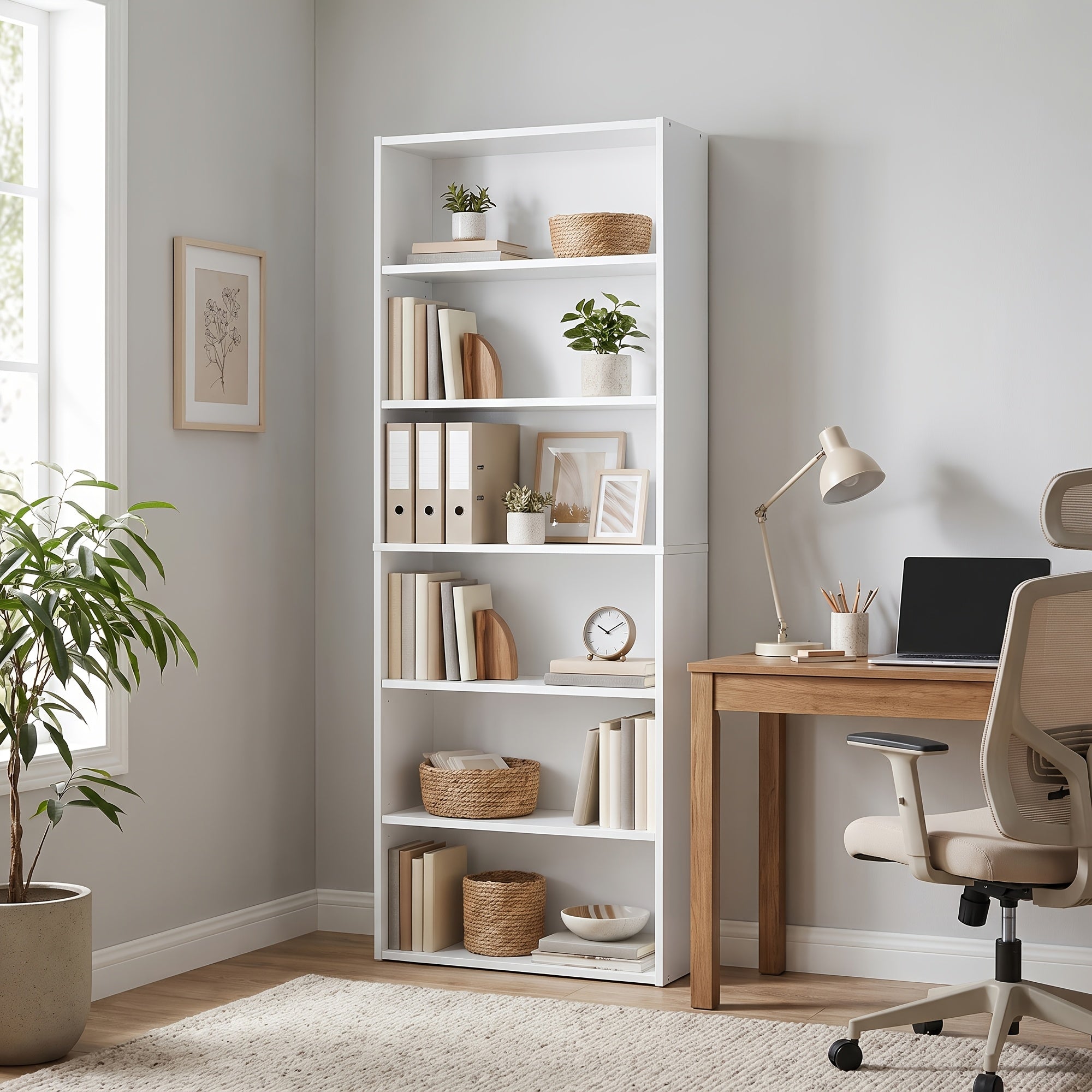 6 tier open bookshelf display space saving bookcase home