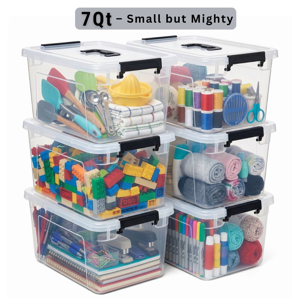 6pcs transparent 7qt plastic storage boxes locking lids