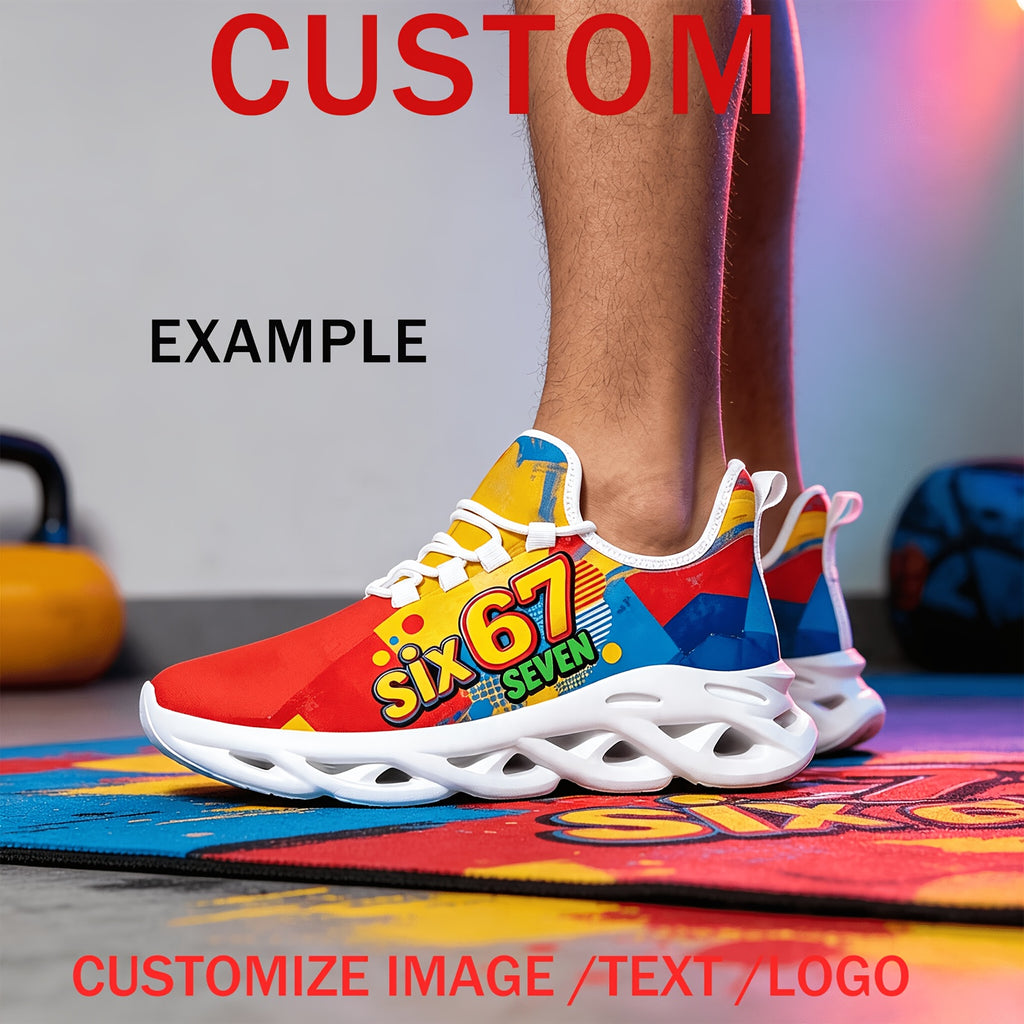 mens white plus size custom logo text image sneakers