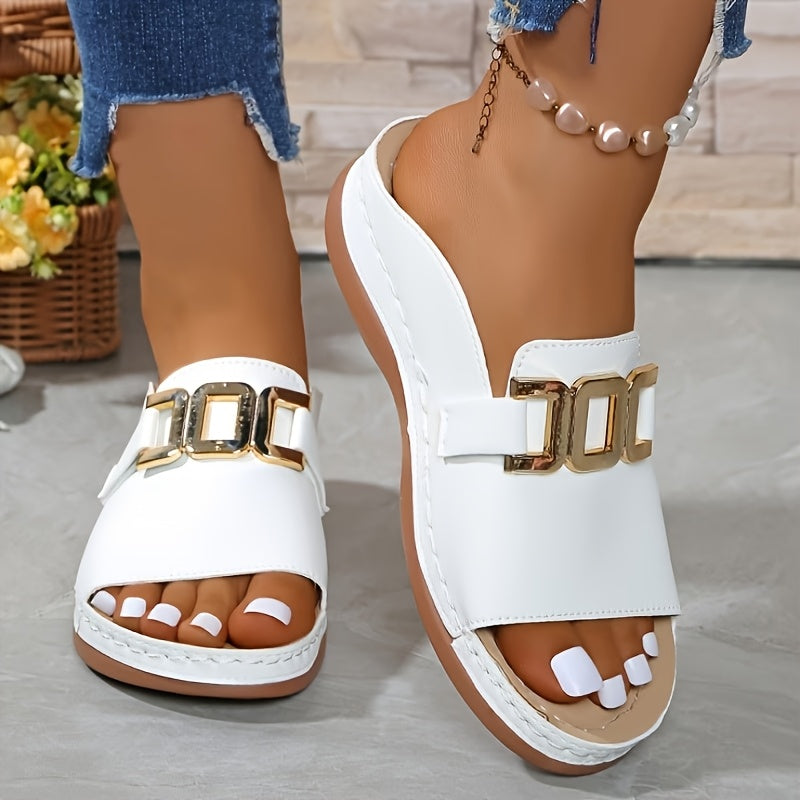 womens metal   platform slides wedge sandals