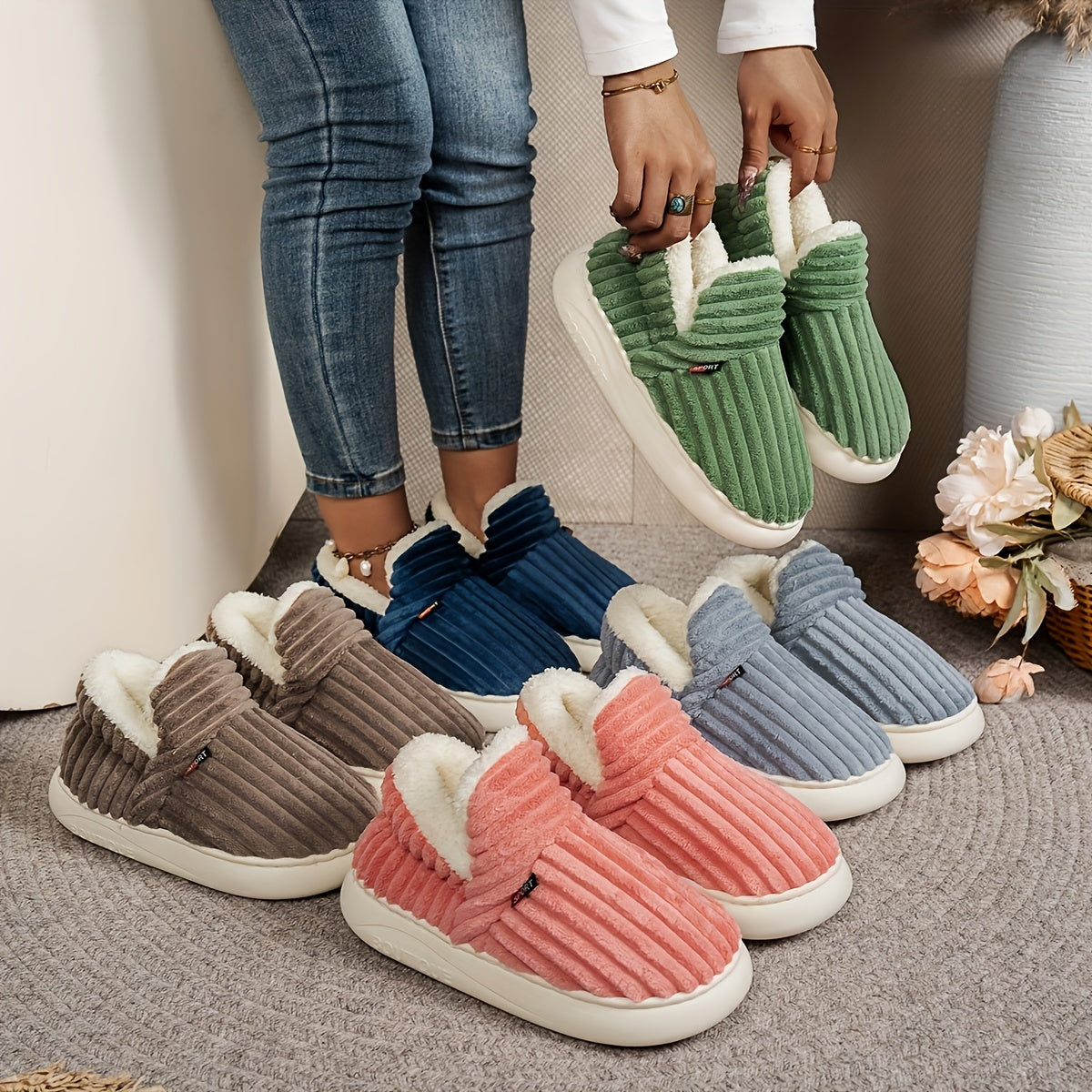 fashionable   warm fleece lined slippers casual