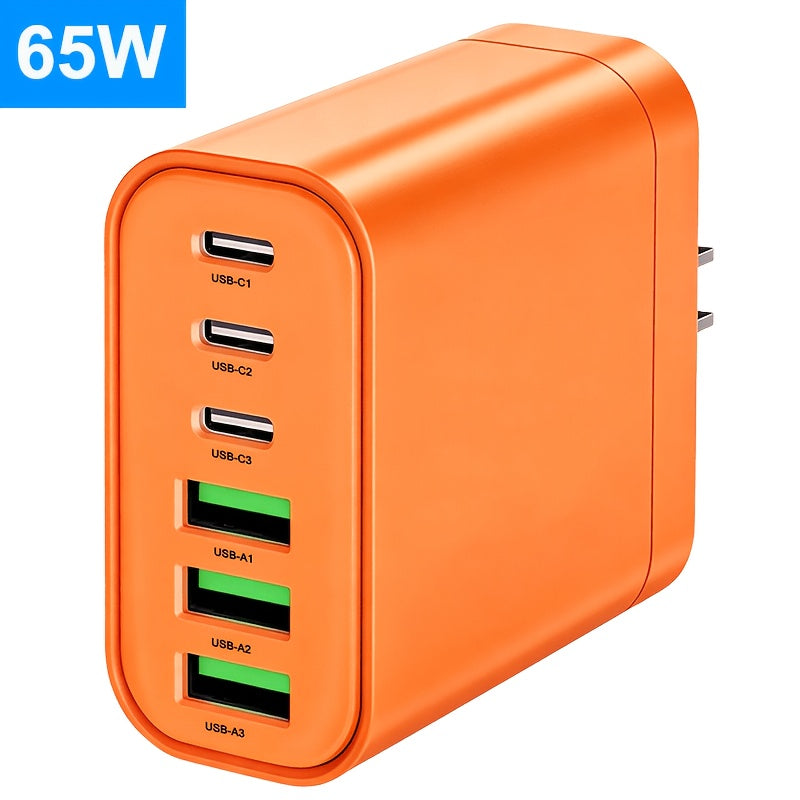 65w 6 port type c type a multi port charger home wall