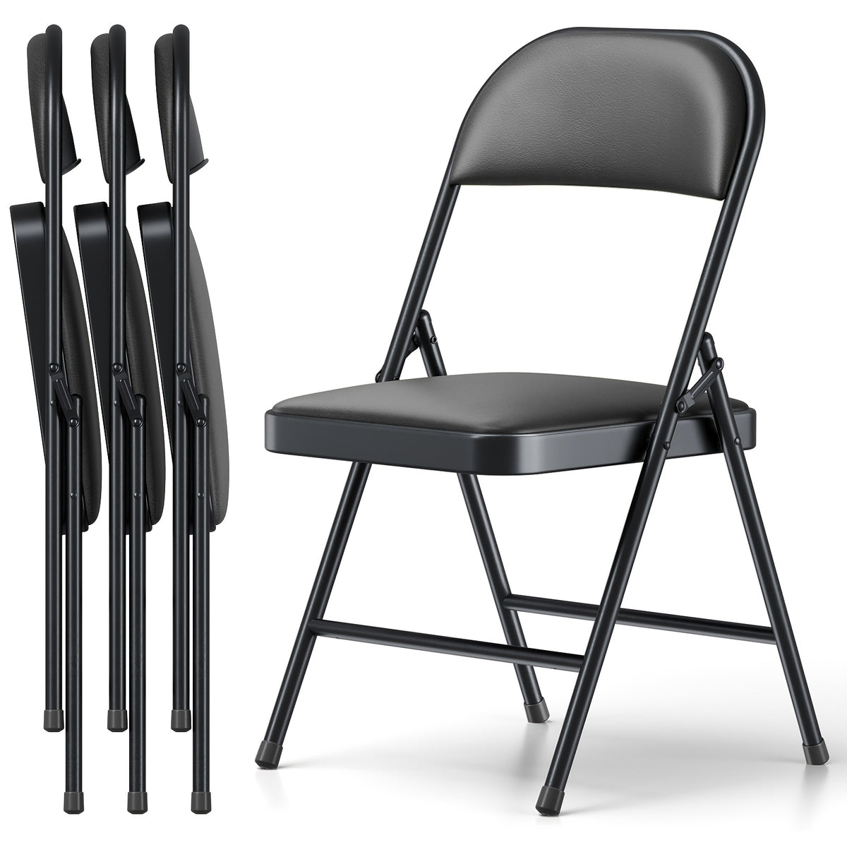 4 pack heavy duty black folding chairs padded seats portable