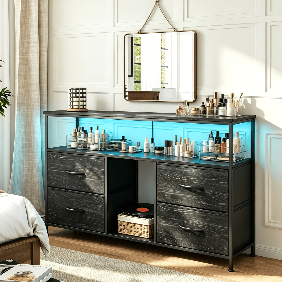 55 wide makeup vanity dresser led lights charging