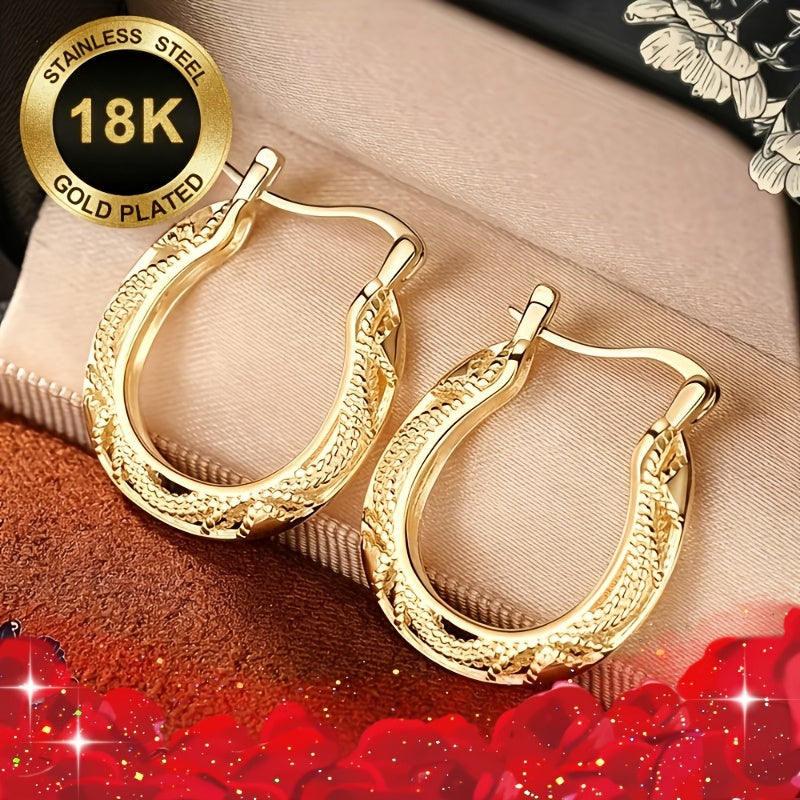 a pair 18k gold plated light luxury elegant geometric hoop