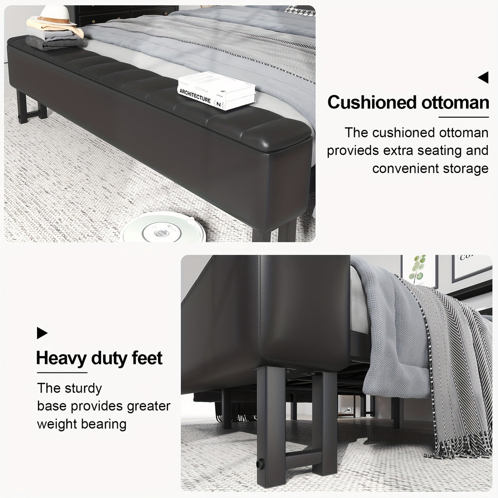 metal platform bed storage   upholstered headboard