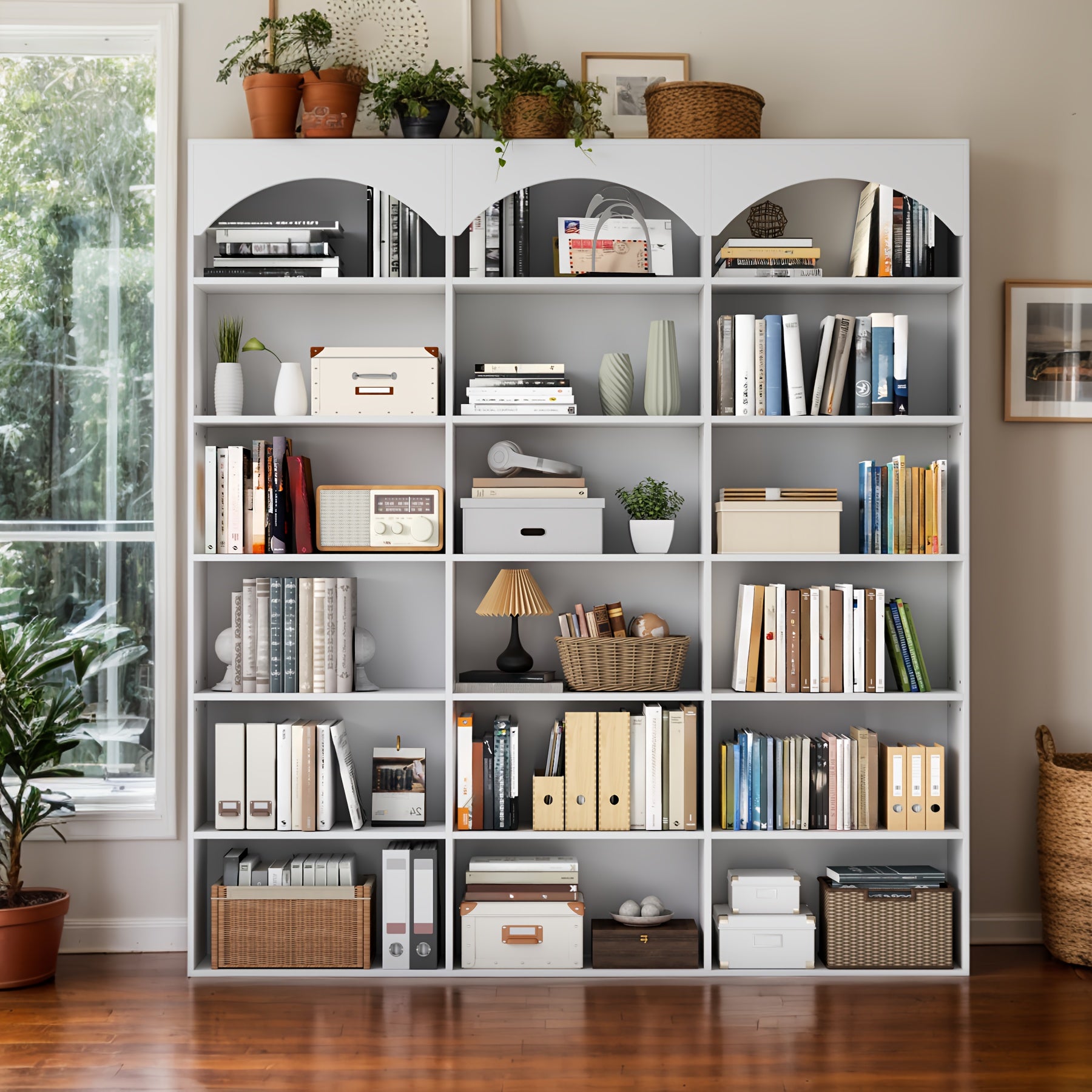 71 tall 7 tier arched bookcase modern triple wide bookshelf