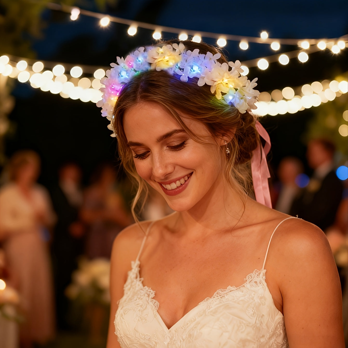 30 glowing led womens headbands lilac flower decorations